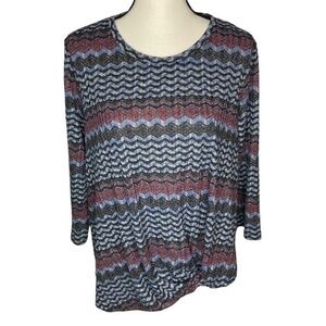 CJ Banks Chevron Pattern Top Three Quarter Sleeve Knot Hem Light Knit Top Size X